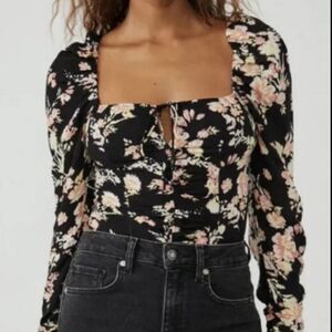 Free People Hilary Printed Long Sleeve Top In Black Combo